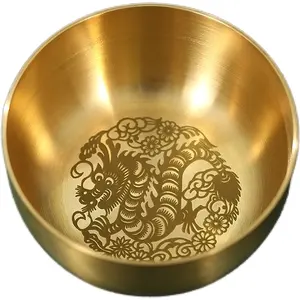 Customizable logo kitchen tableware, thickened sheet metal carving bowl, pure hand hammered gold copper