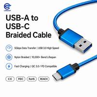 Kabel USB 3.0 A ke C Pabrik LUNG KAY, Nylon Braided, Transfer Data Super Cepat 5Gbps, Pengisian Cepat 3A untuk Ponsel Laptop, Custom OEM