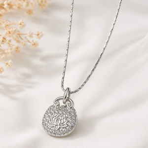 yunnique Women's Lotus Pendant Necklace Stainless Steel Zirconia Pave Setting 18K Gold Silver Color Clavicle <b>Chain</b> Jewelry Gift - Product Image 3