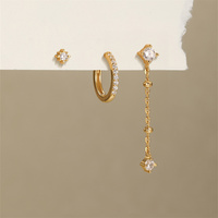 Ensemble de 3 boucles d'oreilles tendance en argent 925, style minimaliste, avec clous et pampilles, mignonnes