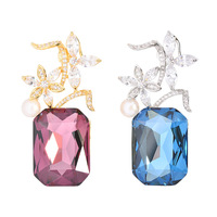 Bros Bunga Mutiara Air Tawar Kristal Gaya XILIANGFEIZI Berlapis Tembaga untuk Gaun Pesta Aksesoris Elegan
