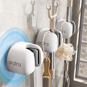 Simple Style Suction Cup <b>Mop</b> <b>Wall</b> Clip Round Punch Free <b>Wall</b> Mounted Storage Holder For Bathroom Cleaning Tools - Product Image 2