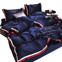 Parure de lit de luxe brodée effet soyeux glacé pour lit King Size, drap-housse, housse de couette en polyester imitation soie lavée