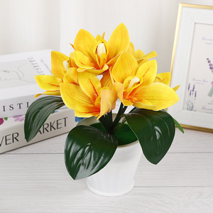 Nouvelle Plante Artificielle Orchidée Cymbidium en Pot 23x25cm, Décoration de Mariage Réaliste, Verdure - Product Image 3