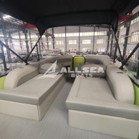 Perahu ponton dek ganda 30 kaki 9m, dengan Motor tempel untuk pesta Drifting dan perahu ponton serat kaca dengan kamar mandi pribadi