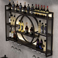 Casier à Bouteilles et à Vin Mural, Étagères de Bar avec Porte-Verres Suspendus, Étagère Bar Flottante pour Whisky, Rangement de Cuisine
