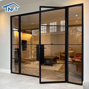 أبواب فرنسية داخلية حديثة الأكثر مبيعًا، بزجاج مزدوج مقوى، إطار ضيق من سبائك الألومنيوم، بتصميم مفصلي - Product Image 3