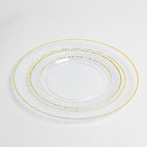 طقم أطباق بلاستيكية بتشطيب لؤلؤي مقاس 7 و10 بوصة، أطباق يمكن التخلص منها مع خيار اللون المخصص وحافة ذهبية للأعراس والحفلات - Product Image 3