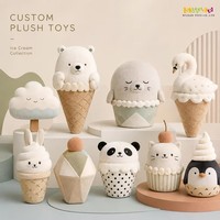 Ensemble de mascottes en peluche personnalisées, thème crème glacée pastel minimaliste, Ours polaire, Panda, Phoque, Gaufre en forme de cône, animaux en peluche