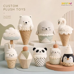 Ensemble de mascottes en peluche personnalisées, thème crème glacée <span class=keywords><strong>pastel</strong></span> minimaliste, Ours polaire, Panda, Phoque, Gaufre en forme de cône, animaux en peluche - Product Image 1