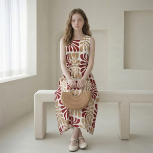 Modelli 2026 di Tendenza per Europa e Stati Uniti: Abito Lungo da Donna con Stampa Floreale, Collo Tondo, Casual per Vacanze in Viscosa/Nylon - Product Image 2