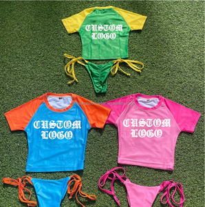Tùy Chỉnh Của Phụ Nữ Mặc Bikini Áo Tắm Thể Thao Phong Cách T-Shirt Bìa up Màu Sắc Xung đột Áo Tắm Ba Mảnh Thiết Lập - Product Image 3