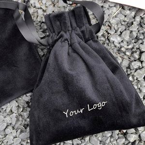 ODM & OEM Wholesale Soft Black Velvet <b>Drawstring</b> Bag Black Color Velvet Dust <b>Pouch</b> With Silk Ribbons - Product Image 1