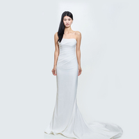 Robe de mariée deux pièces en satin de haute qualité, robe de soirée d'anniversaire, jupe sirène blanche ajustée et amincissante