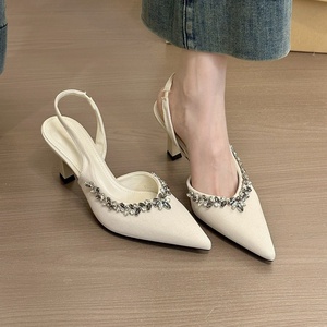 Pointed-<b>toe</b> Rhinestone <b>Closed</b>-<b>toe</b> Black High-<b>heeled</b> Shoes Women's 2026 Summer New Stiletto Elegant Nude Back-open Sandals - Product Image 3