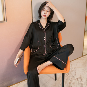 春季简约女式薄睡衣，<span class=keywords><strong>3</strong></span>/4袖子和长裤，宽松合身家居服套装批发 - Product Image 4