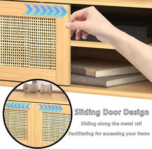 Consola multimedia <span class=keywords><strong>de</strong></span> TV <span class=keywords><strong>de</strong></span> ratán <span class=keywords><strong>de</strong></span> <span class=keywords><strong>estilo</strong></span> moderno, <span class=keywords><strong>centro</strong></span> <span class=keywords><strong>de</strong></span> <span class=keywords><strong>entretenimiento</strong></span> con estantes y puertas correderas, agujeros <span class=keywords><strong>de</strong></span> cable para sala <span class=keywords><strong>de</strong></span> estar - Product Image 5