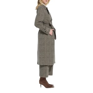 Abrigo largo vintage a cuadros para mujer con doble botonadura, cinturón, solapa y bolsillos, mezcla <span class=keywords><strong>de</strong></span> lana, estilo maxi, para otoño e invierno - Product Image 4