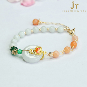 Braccialetti con catena e maglie in giada di pietra naturale braccialetti rotondi con ciambella in giada di Myanmar gioielli alla moda Burma giadeite braccialetti - Product Image 3