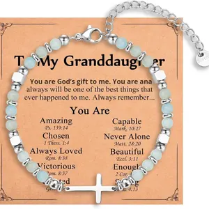 Pulsera <span class=keywords><strong>de</strong></span> cuentas <span class=keywords><strong>de</strong></span> piedra natural <span class=keywords><strong>de</strong></span> 6 mm con cruz religiosa <span class=keywords><strong>de</strong></span> amazonita y acero inoxidable, <span class=keywords><strong>regalo</strong></span> <span class=keywords><strong>de</strong></span> joyería. - Product Image 1