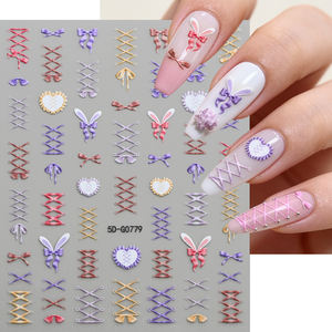 1 unidad de pegatinas de plástico para <span class=keywords><strong>uñas</strong></span> con lazo francés, diseño de amor 5D, sin BPA, decoraciones adhesivas de conejo y gato, calcomanías para manicura - Product Image 3