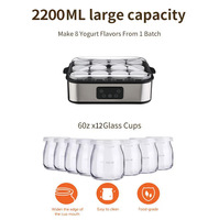 Yaourtière en plastique 12 tasses avec écran LCD et fonction réfrigérateur, pour confiture maison, crème glacée, pouding et petit-déjeuner, modèle transfrontalier