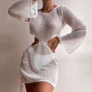 เดรสฤดูร้อนผู้หญิงคุณภาพสูงราคาถูก ลดราคาสุดฮอต เซ็กซี่ โชว์หลัง ผ้าฝ้าย 100% แขนยาว ถักโครเชต์ - Product Image 3