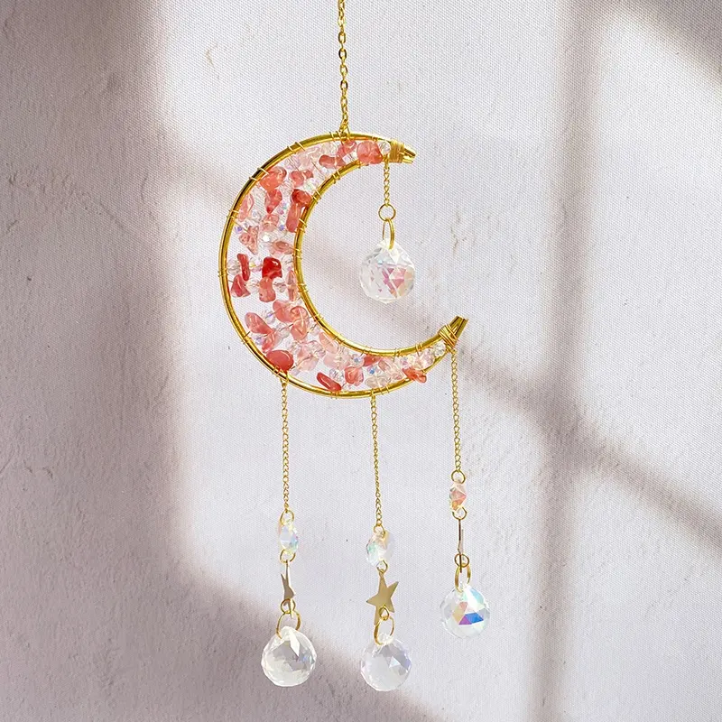 wholesale golden light prism k9 beads hanging moon for window healing stones handmade supplies with natural crystal suncatcher