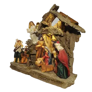 Top Grace 10 Inch Nativity Religious Statue With Led LightResin Broken Wooden Crib Christmas Decoration Outdoor