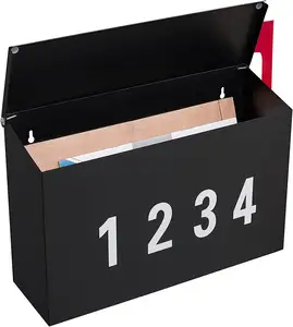 Caixa de mailbox com bandeira, montagem na parede, kit de mailbox, número, aço galvanizado, à prova de ferrugem, metal, uso externo