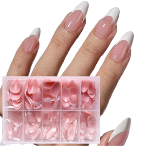 Venta al por mayor lindas <span class=keywords><strong>uñas</strong></span> postizas francesas reutilizables medio rojo almendra blanco personalizado ABS diseño cuadrado para uso diario DIY regalos para niñas - Product Image 1