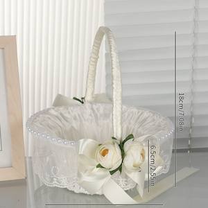 Produits les plus vendus : Panier de fleurs artificielles blanc simple et varié, avec <span class=keywords><strong>ruban</strong></span> en dentelle, idéal pour la décoration de mariage - Product Image 5
