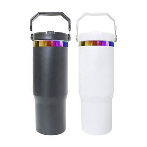 Vaso de Gran Capacidad para Exteriores, Colorido, de 30 oz, con Grabado Láser Arcoíris, Pajita Abatible y Asa Superior - Product Image 4