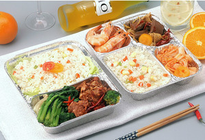 Casseroles jetables en <span class=keywords><strong>aluminium</strong></span> à <span class=keywords><strong>2</strong></span> <span class=keywords><strong>compartiments</strong></span> avec couvercles Plateaux alimentaires en <span class=keywords><strong>aluminium</strong></span> pour la restauration à emporter allant au four - Product Image 5