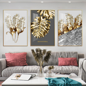 Feuilles d'or avec fond <span class=keywords><strong>blanc</strong></span> art mural style nordique art minimaliste peinture <span class=keywords><strong>fleur</strong></span> design impression sur toile <span class=keywords><strong>affiche</strong></span> pour la décoration - Product Image 4