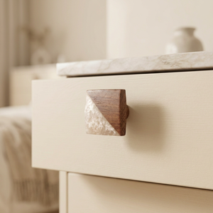 AK Brass Square Metal Wooden Drawer <b>Knob</b> <b>White</b> & Natural Wood Color Handcrafted Handle For Home Interior Decor Furniture - Product Image 2