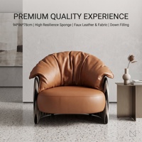 Fauteuil lounge moderne en similicuir, fauteuil d'appoint rembourré en tissu avec garnissage en duvet et éponge haute résilience, fauteuil de relaxation marron