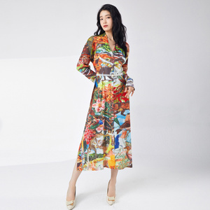 Miyake ชุดเดรสพิมพ์ลายแฟชั่นสำหรับผู้หญิงชุดเดรสเสื้อโค้ทจับจีบแบบบางคุณภาพสูงมีกระดุมแถวเดียวสำหรับผู้หญิง - Product Image 6