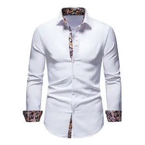 Camisa masculina de manga comprida floral com botões para corte, camisa casual casual para jovens, novidade por atacado