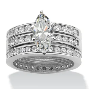 CAOSHI Hot 3 Pieces/Set Zircon Wedding Engagement Rings Set Simulate Rhodium Plating Marquise Cut Diamond Bridal CZ Rings Women