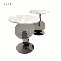 Meubles EKAR |   Marbre Moderne Eclipse &amp;   Table d'appoint géométrique chromée sur piétement