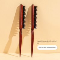 Brosse à barbe et à cheveux en poils de sanglier avec manche en bois et logo personnalisé, brosse à démêler les cheveux unisexe, peigne à queue de rat, petite brosse à cheveux portable de voyage