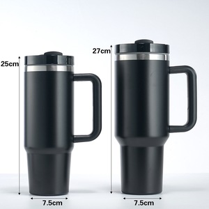 Kolu ile 40oz Tumbler ve hasır kapak kahve yalıtımlı fincan kullanımlık paslanmaz çelik su şişesi seyahat kupa Cupholder dostu - Product Image 2