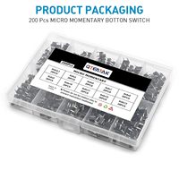 QTEATAK 200 pièces, 10 valeurs, 4 broches, 6 x 6 mm, micro-interrupteurs tactiles momentanés, kit d'assortiment