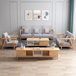 Nordic Solid Wood <b>Sofa</b> Set L-Shaped Natural Wood Color Storage Living Room Furniture - Product Image 4