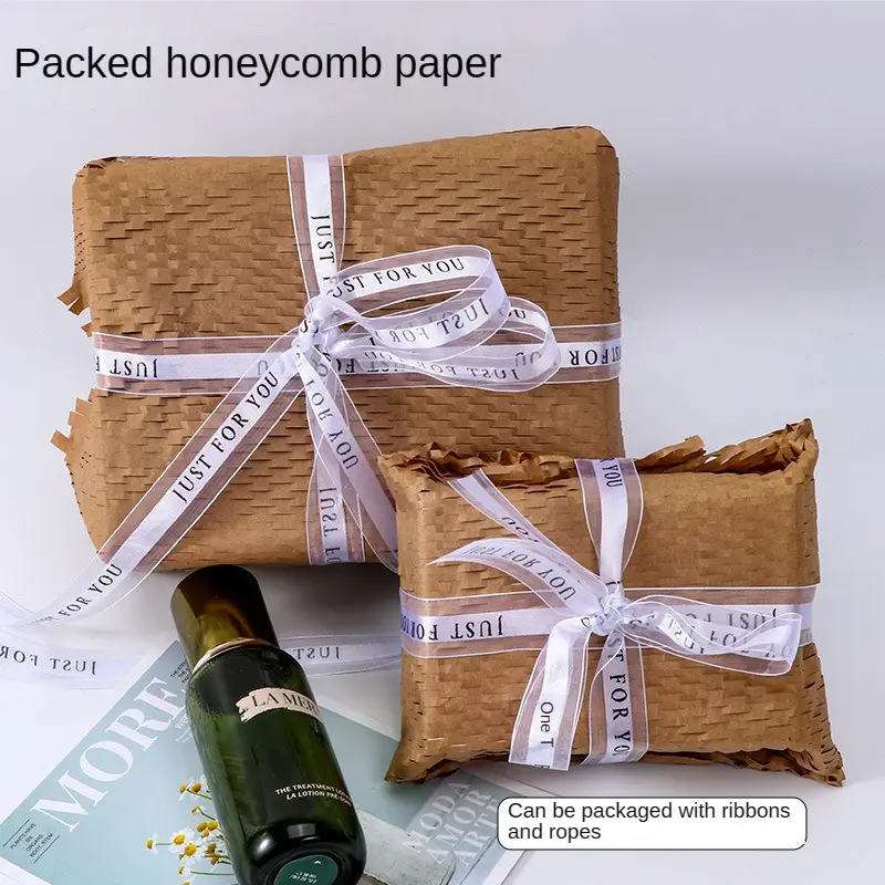 eco friendly Biodegradable Gift Wrapping Paper Roll Recycled Brown Perforated-Packing Honeycomb Kraft Paper Roll
