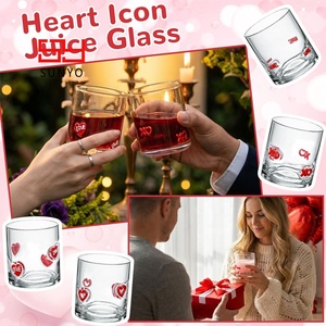 Vasos de 13.5 oz con Forma de Corazón, Vasos de Vino sin Tallo Estilo Antiguo, Vasos con Iconos del Día de San Valentín para Jugo, Whisky, Cócteles y Café - Product Image 4