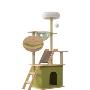 Torre para Gatos Moderna de Madera con Cápsula, Poste Rascador Grande, Ahorro de Espacio, Edición de Navidad <span class=keywords><strong>y</strong></span> Halloween - Product Image 1
