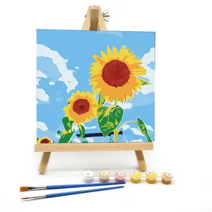 Картина ручной работы с солнечными цветами, акриловая краска, сделай сам, картина маслом по номерам, Внутренняя Рамка