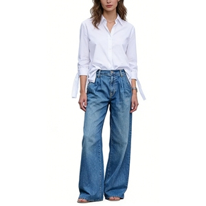 Pantalon en jean taille haute pour femme, coupe large, tendance - Product Image 1